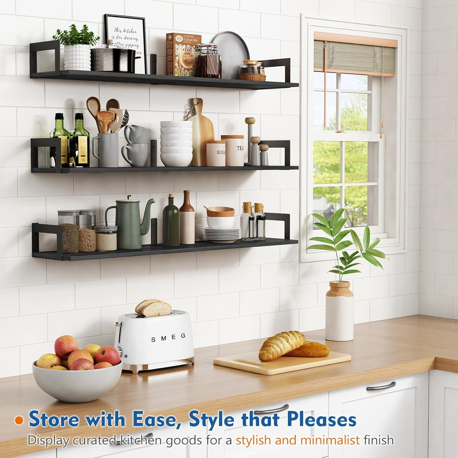 Floating Shelves for Wall 36 Inches Long 8 Inch Deep, Large Wall Book Shelves for Bedroom, Rustic Wood Hanging Bookshelf for Living Room Office Kitchen Closet Organizers and Storage - Set of 3