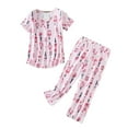 thumbnail image 1 of XDZJLR Ensemble de Pyjama pour Femme Coton Haut à Manches Courtes Pantalon Capri Plus Pyjamas Rose P, 1 of 6
