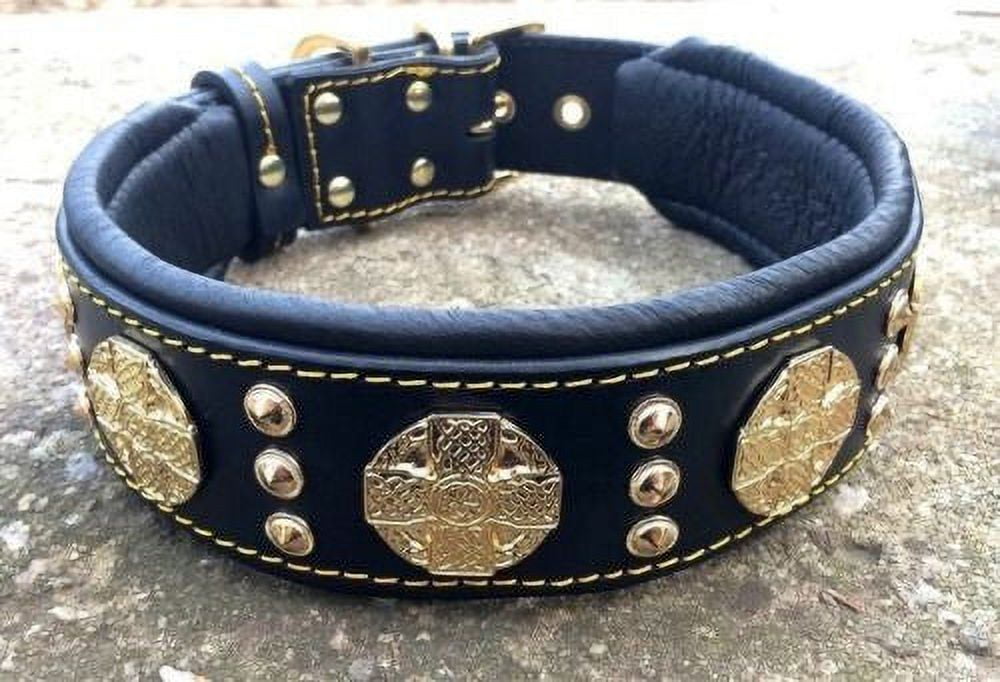 The Maximus Black/Gold Leather Dog Collar for Large Dog Breeds