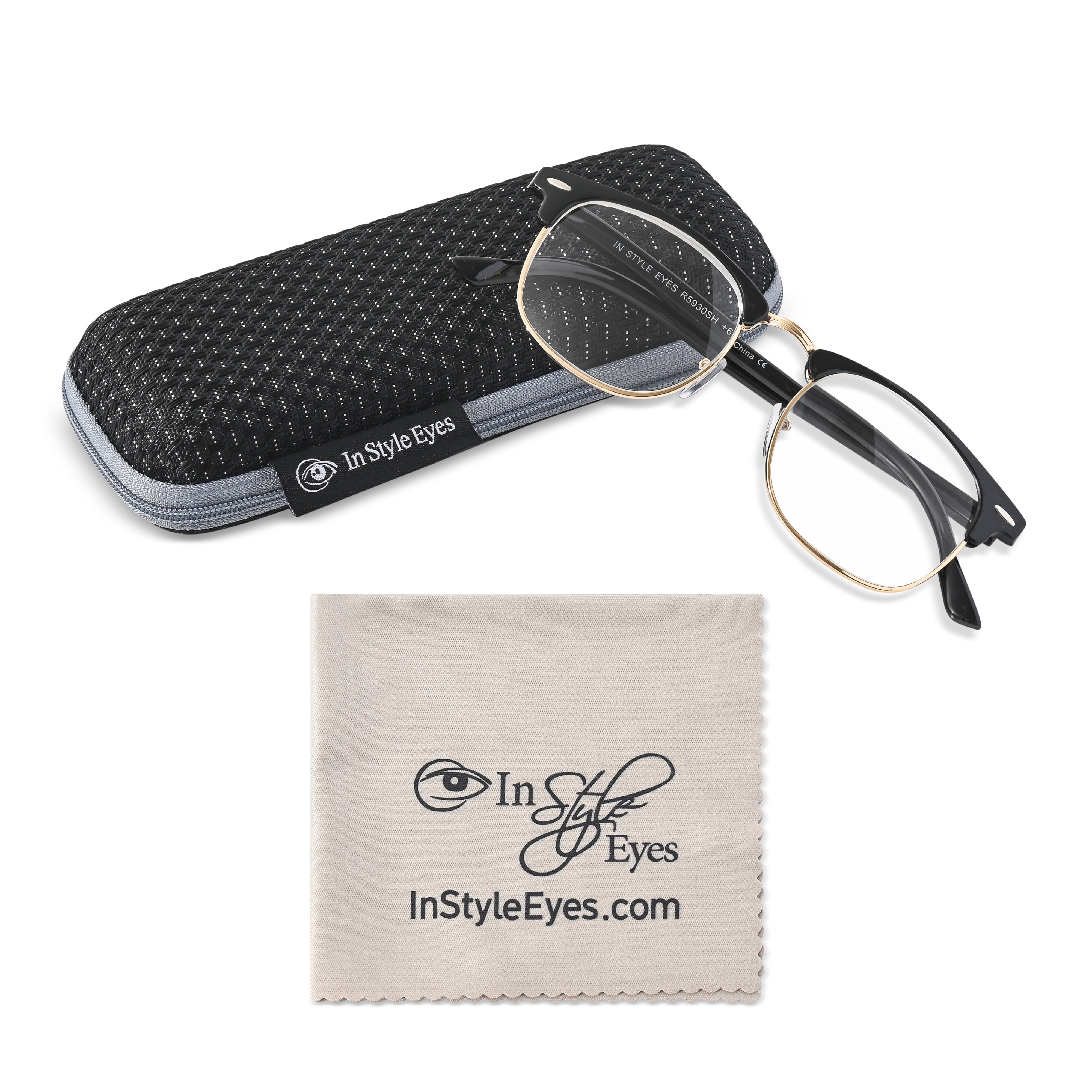 In Style Eyes Sellecks High Magnification Retro Reading Glasses, Classic Browline Style, Black, 6.5x