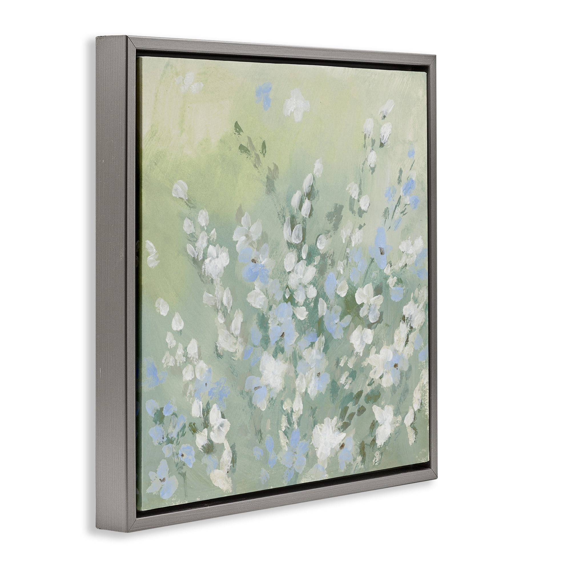 Stupell Industries Wispy Willows White Wildflowers Floral & Botanical Painting Gray Floater Framed Canvas Art Print Wall Art, 18 x 18