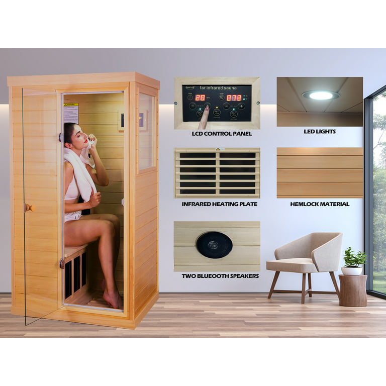 Sauna al aire libre para 1 persona, sauna infrarroja de baja EMF, sauna  casera, Bluetooth, panel de control LCD, luces de cromoterapia y lectura