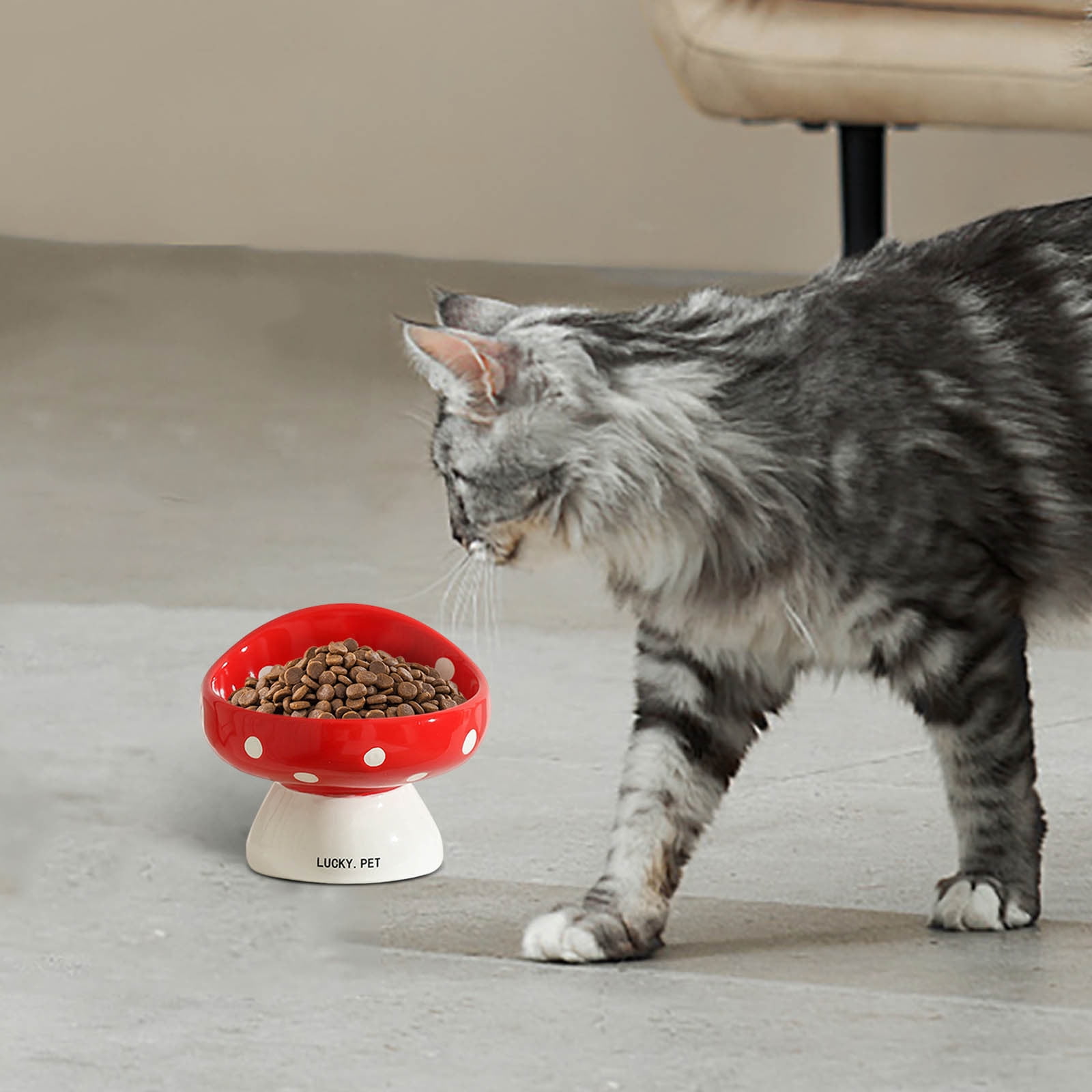 Elevated Cat Bowl - Whisker Fatigue Ceramic Dish for Cats Cute Design for Food and Water Feeding Solution for Indoor