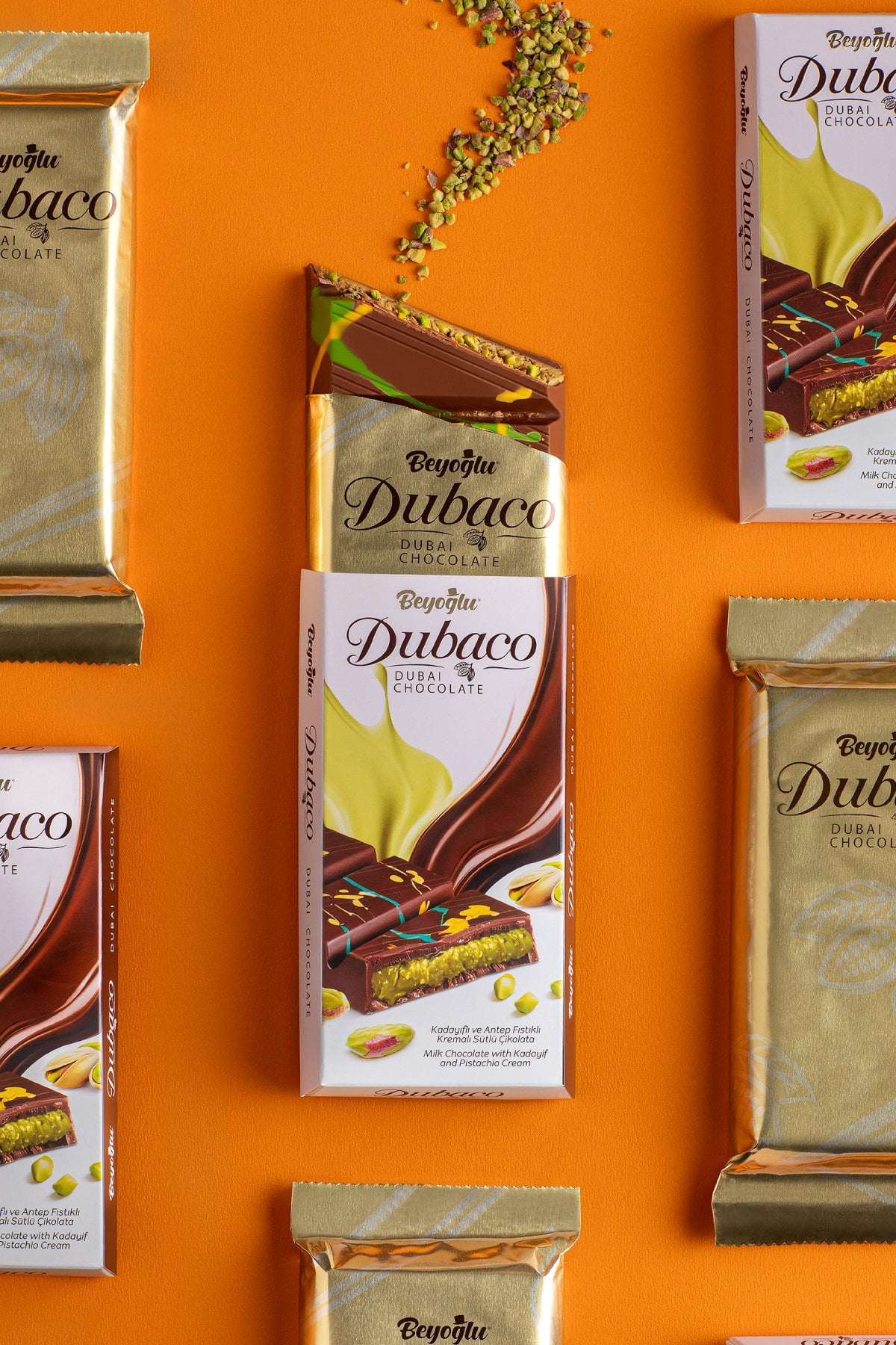 Beyoglu Dubai Chocolate Set – 16pcs Individually Wrapped Pistachio & Kataifi Filled Chocolate & 3.35 oz Dubai Chocolate Bar – Premium Middle Eastern Dessert