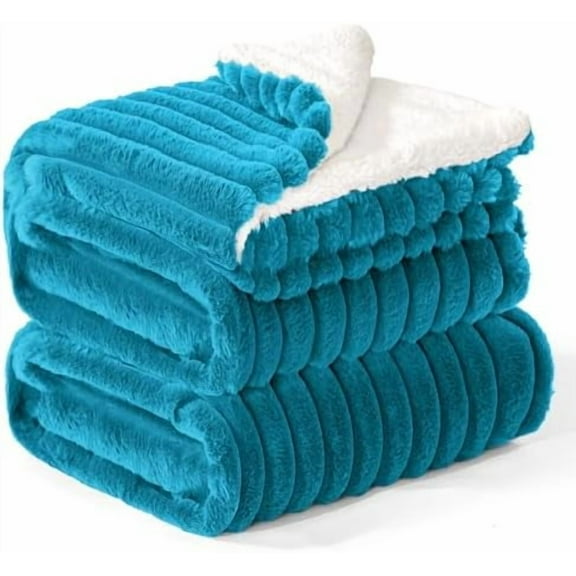 Sherpa Fleece King Size Blanket - Super Soft & Warm Striped Fleece, Cozy Plush Fluffy Large Bed Blanket All Season Use (Teal, 104x90 Inches)
