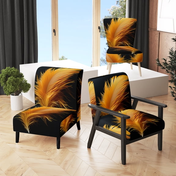 Designart "Orange Feather gracefulness" Orange Feathers Upholstered Accent Chair - Modern Arm Chair For Bedroom