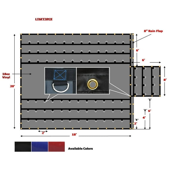 Mytee Products Heavy Duty 18oz Lumber Tarp 20x18 (6' Drop with 6' x 8' Flap) - Black