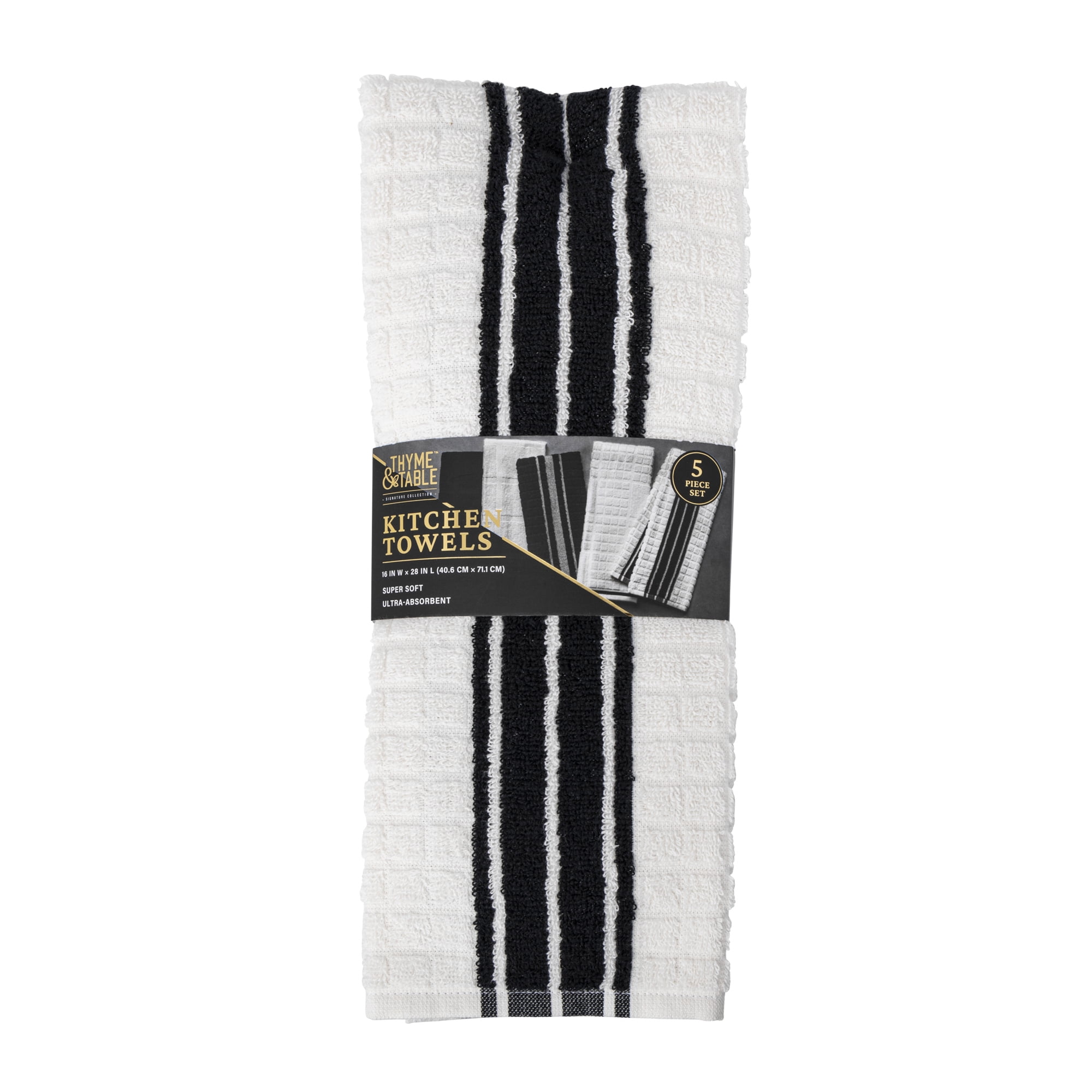 Thyme & Table Kitchen Towels, White & Black, 5 Pack Set