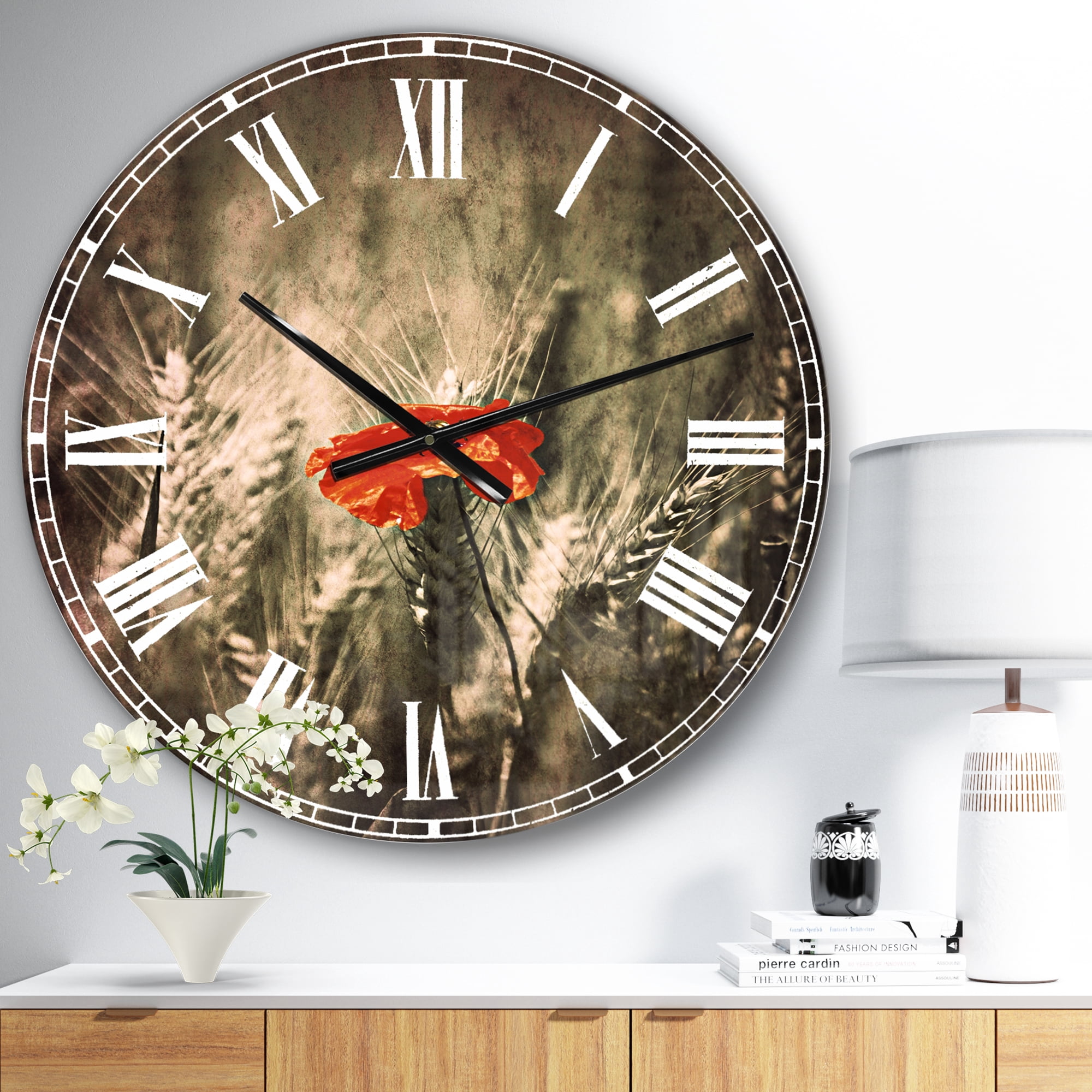 Designart 'Sigle Red Poppies' Traditional wall clock