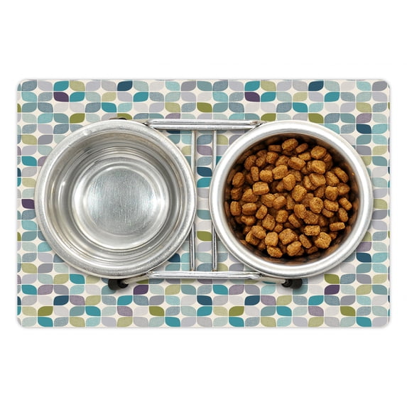 Vintage Pet Mat for Food and Water, Geometric Retro Style Abstract Forms in Pastel Tones Rounded Squares Artwork Print, Non-Slip Rubber Mat for Dogs and Cats, 18" X 12", by Ambesonne