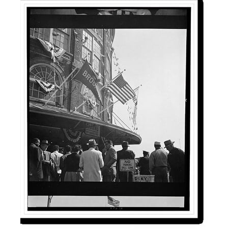 Historic Print, [View of Ebbets Field stadium with Brooklyn Dodgers' flag, the New York Yankees' flag, and an American flag], 16" x 20"