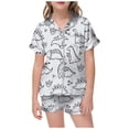 thumbnail image 1 of Pyjamas en Soie pour Filles Imprimé Manches Courtes Ensemble de Pyjamas Boutonnés pour Filles Ensemble de Pyjamas Classique pour Tout-Petits Garçons Filles Mode, 1 of 5