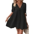 thumbnail image 3 of Womens Summer Casual Short Sleeve Dresses A Line Bow-Knot Tie Front Babydoll Loose Cute Mini Dress Black M, 3 of 10