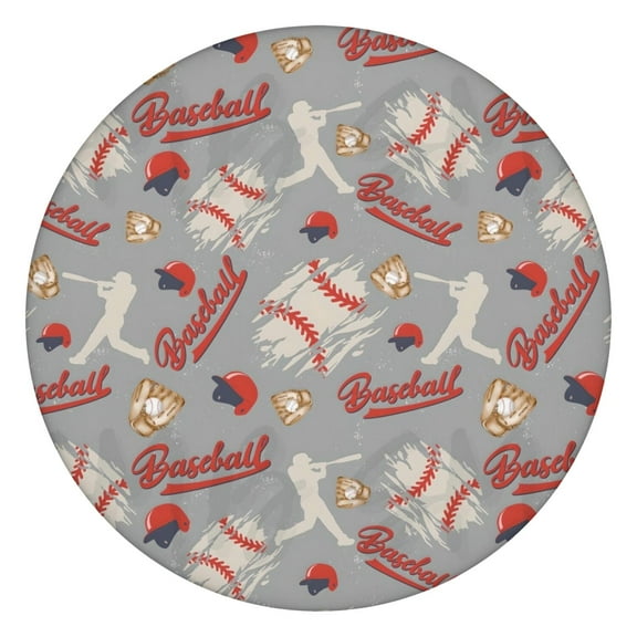 Baseball Silhouette Pattern Round Fitted Tablecloth with Elastic Edge,Dining Table Cover Waterproof,Outdoor Round Tablecloth for Camping,Dining,Indoor and Outdoor