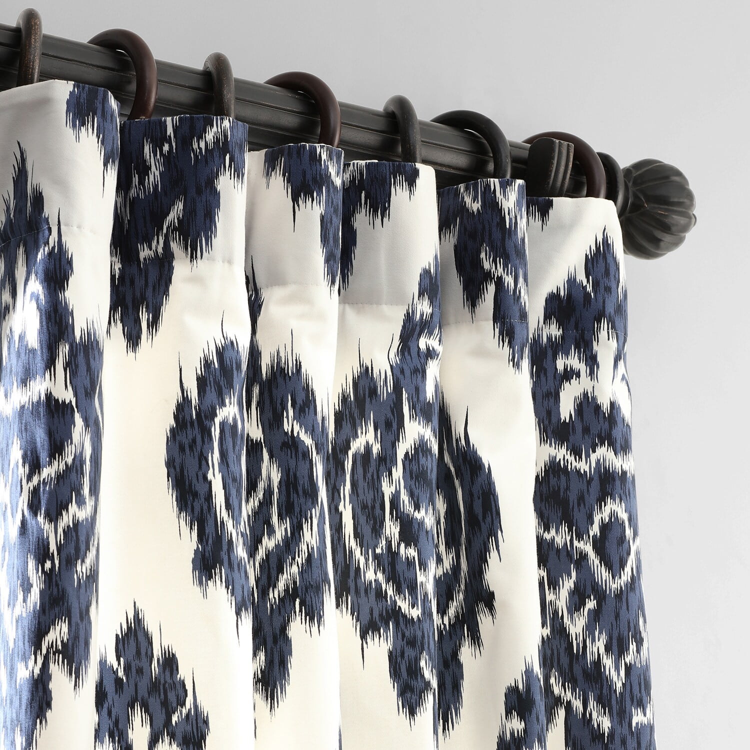 Half Price Drapes Ikat Blue Printed Cotton Curtain Panel, 50W x 84L