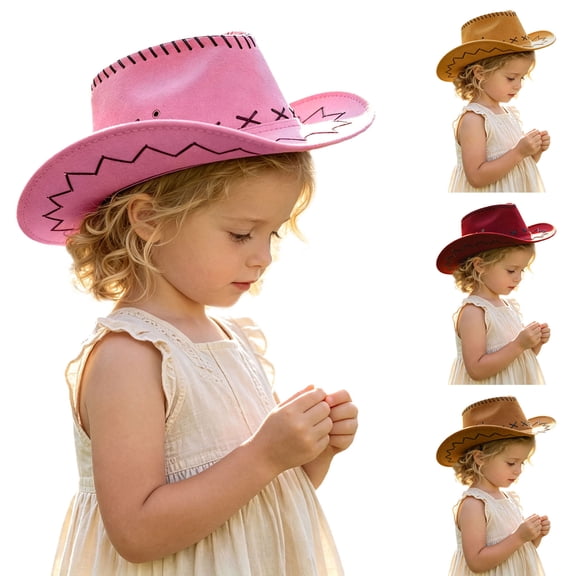 Kids Fashion Cowboy Hats Western Stitching Lightweight Faux Suede Vintage Party Costume Hat for Boys Girls Brown