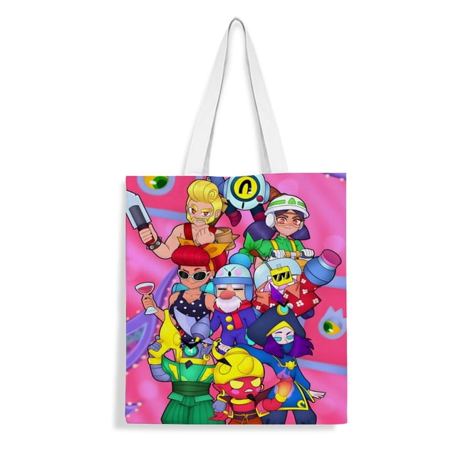 Brawl Stars Bolso de tela con estampado de lienzo para mujer, bolsa de compras reutilizable y estética, con cremallera interior, regalo para mujer,38*45cm.