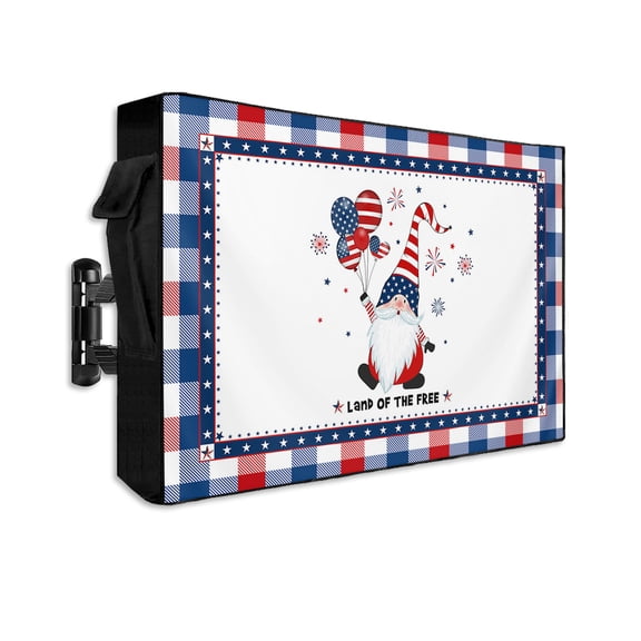 American Gnomes Decor Balloon Outdoor TV Cover 60 to 65 Inch Weatherproof, Red Blue Plaid Checker Lace 600D Oxford TV Covers with Waterproof Zipper, Outside Flat TV Screen Protector 58"Wx37"Hx4.5"D