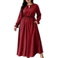 thumbnail image 2 of Karymi Polka Dot Print Midi Maxi Dress, Tie Keyhole Crew Neck Long Ruffle Cuff Sleeve Dress, Elastic Ruched Waist Plus Size Sundress Cocktail Dresses for Women, 2 of 7