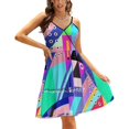 thumbnail image 1 of Geometric Colors Square Neck Dress Cute Loose Print Dresses Elegant Beach Party Dress Colors Geometric Diagonal Pattern Memphis, 1 of 5