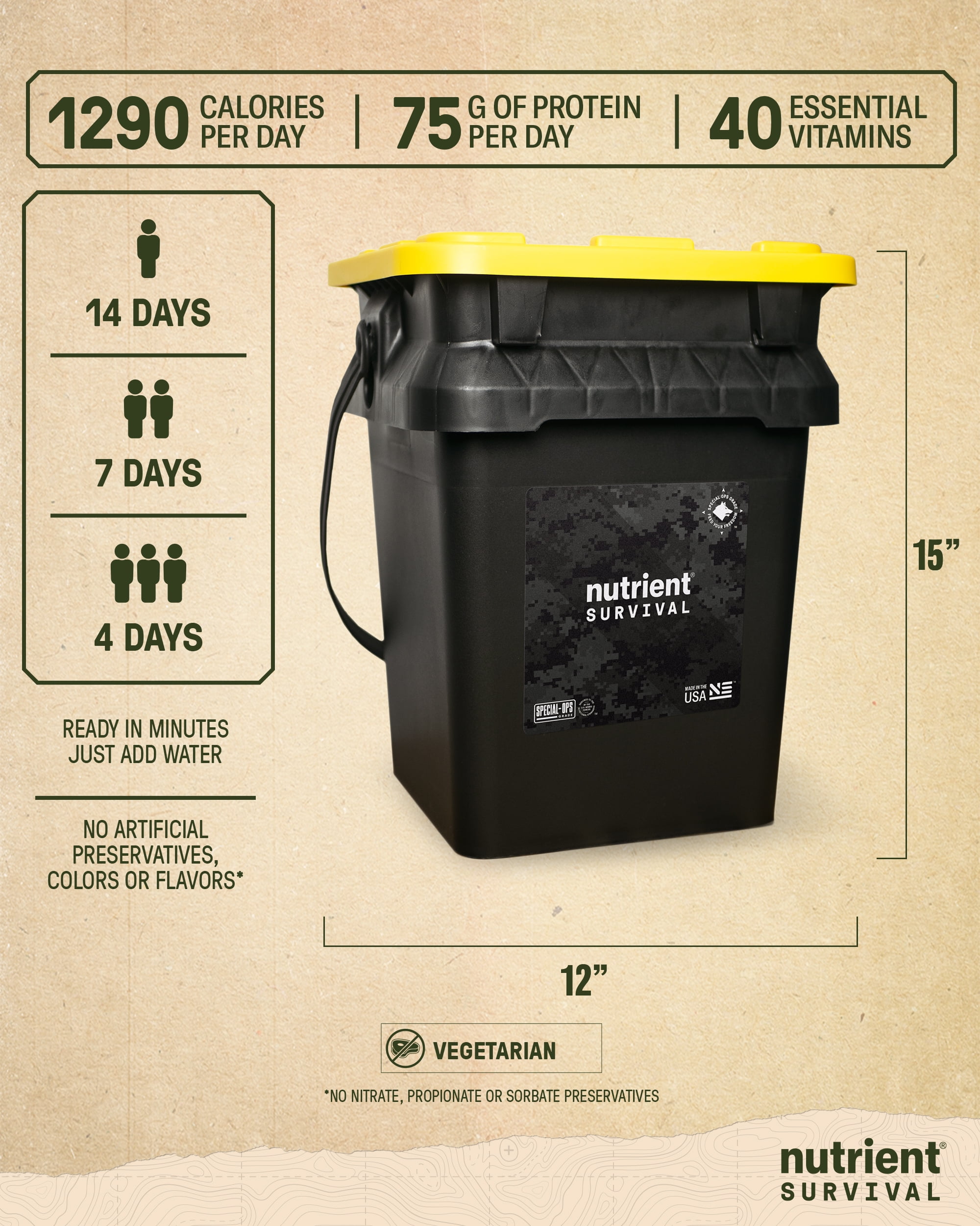 Nutrient Survival 14-Day Emergency Food Supply FREE 5 Gal Bucket