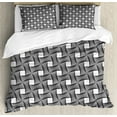 thumbnail image 1 of Crazy Duvet Cover Set King Size, Intertwined Curvy Lines Optical Illusion Composition Monochrome Geometric Shapes, Decorative 3 Piece Bedding Set with 2 Pillow Shams, Black and White, by Ambesonne, 1 of 3