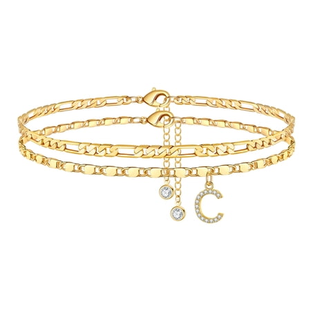 TINGN Initial Ankle Bracelets for Women 14K Gold Plated Ankle Bracelet with Initial