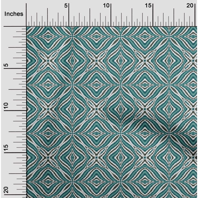 oneOone Polyester Lycra Fabric Floral & Ogee Flame Stitch Decor Fabric Printed BTY 56 Inch Wide