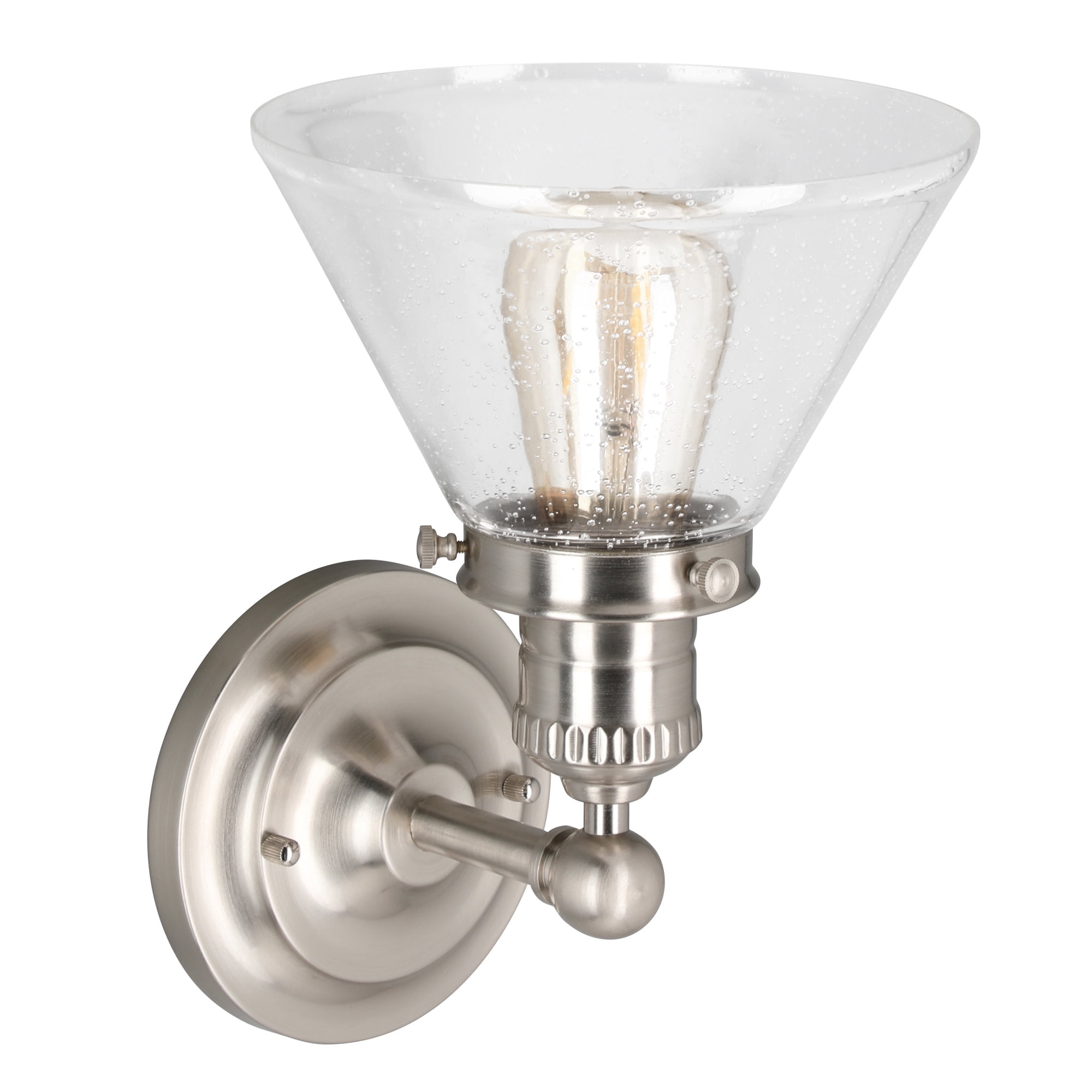 Corwin Wall Sconce, 1-Light Satin Nickel Fixture with Seeded Glass, Dimmable, Dual Mount, 7.9 in L x 8.5 in D x 11.1 in H