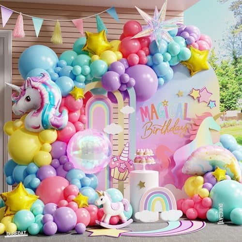172Pcs Unicorn Balloon Garland Arch Kit,with Pink Purple Unicorn,Rainbow,Iridescent Sphere,Star foil Balloons for Girl Birthday Party Baby Shower Decoration$$Electronics Accessories
