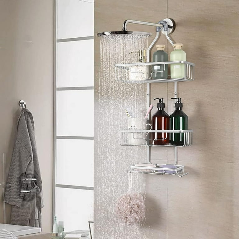 Hanging Shower Caddy over Shower Head Waterproof & Rustproof Shower Shelf  Organizer with Soap Holder & Hooks for Bathroom, Shampoo, Sponges, Towels