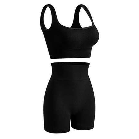 2 Piece Workout Sets for Women Seamless Ribbed High Waist Yoga shorts with Sports Bra Outfits