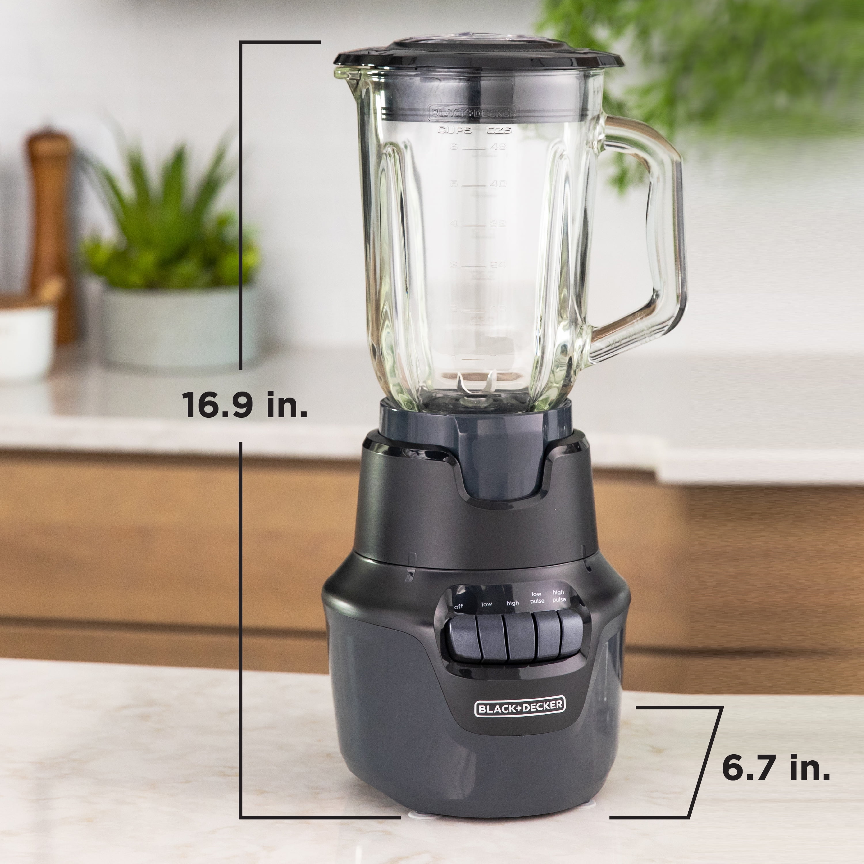 Open Box BLACK + DECKER Performance Helix™ Blender, 800 Watts, 48 Oz (6-cup) Perfect Pour Glass Blending Jar, Black & Gray, BL1600BG-1