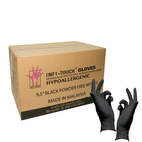 Infi-Touch Black Nitrile Gloves 9.5" Length 6 Mil Thick 1,000 Count - Medium