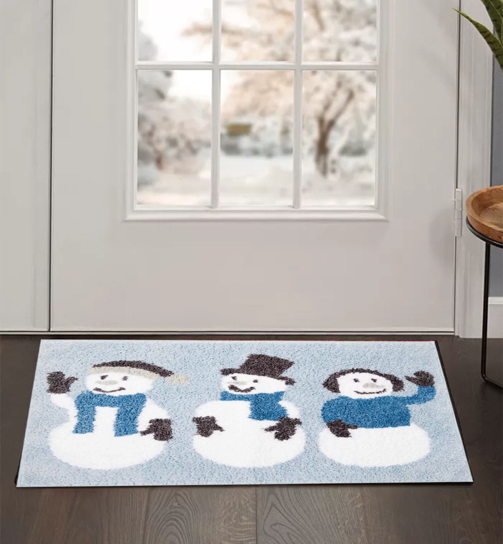 Winter Wonder Lane Bathroom Rug, Plush Blue and White Snowman, 20 x 30 inches