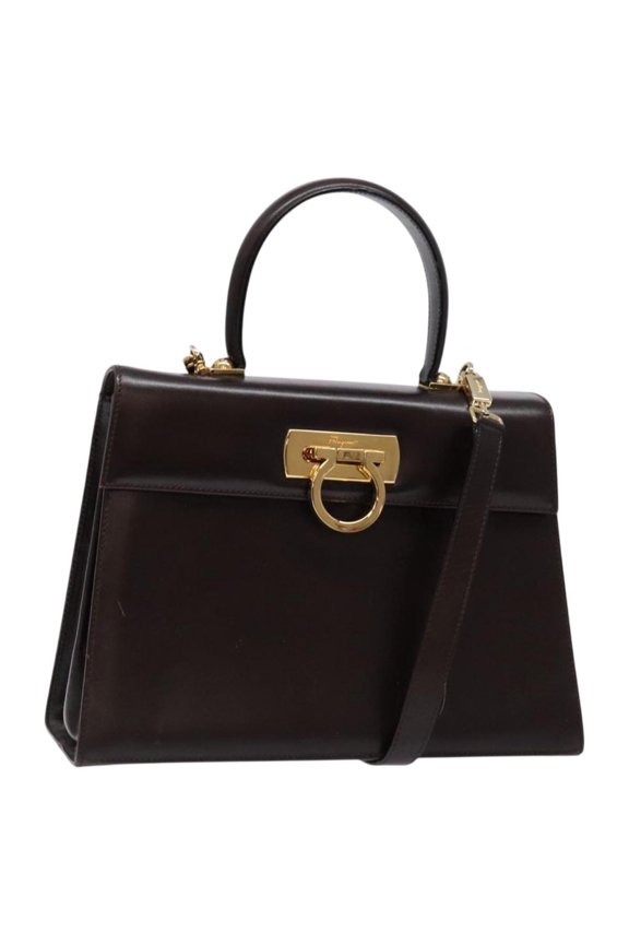 Pre-Owned Salvatore Ferragamo Convertible Top Handle Bag Leather Brown Leather Handbag