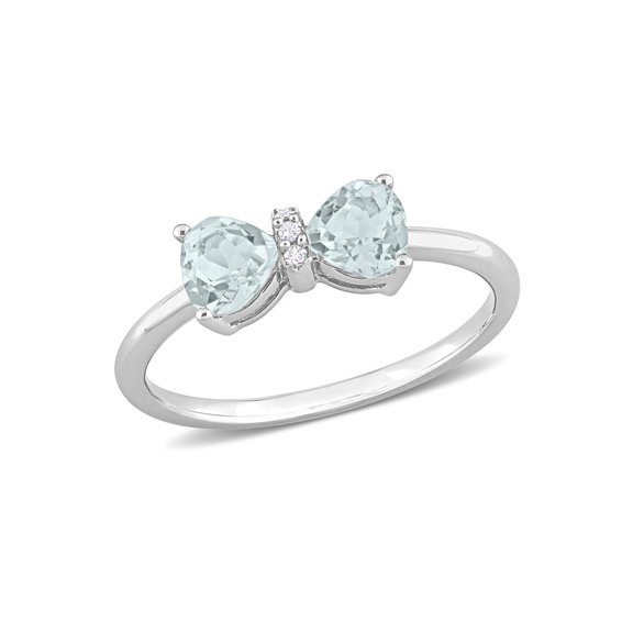 Gem & Harmony 3/4 Carat (Ctw) Aquamarine Heart Bow Ring in 10K White Gold for Women