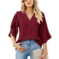 thumbnail image 2 of Chiffon V Neck Loose Top With Lace Trimmed Petal Sleeves For Women Lightweight Summer Blouse, 2 of 2