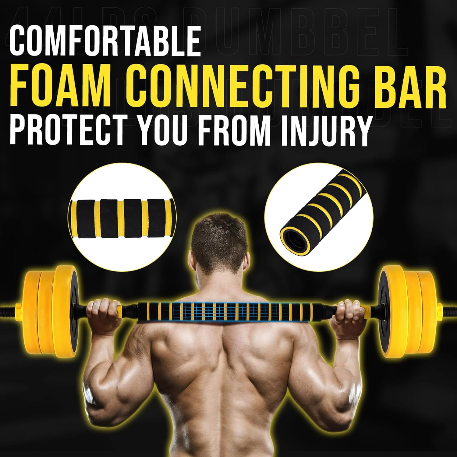 Luku 2-In-1 Adjustable Dumbbell Set, Dumbbell Weights Used As Dumbbell and Barbell Set, 44 Lb-Yellow