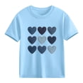 thumbnail image 2 of Girls Heart Print T-Shirt, Blue Denim Texture Short Sleeve Cotton Tee, Crewneck Casual Top for Kids 3-10 Years,Size 7 T, 2 of 9