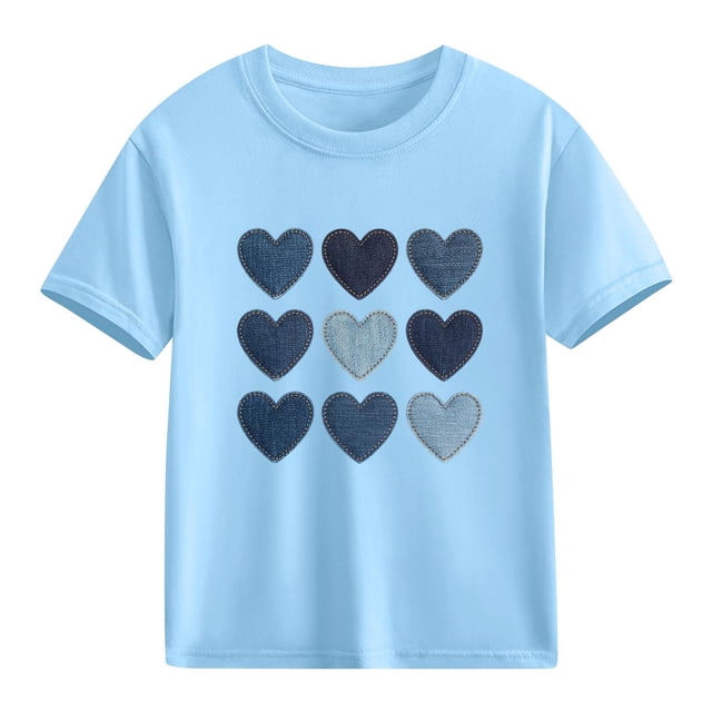 hengsof T-Shirt d'Été Imprimé Amour pour Enfants Manches Courtes Col Rond T-Shirt Graphique
