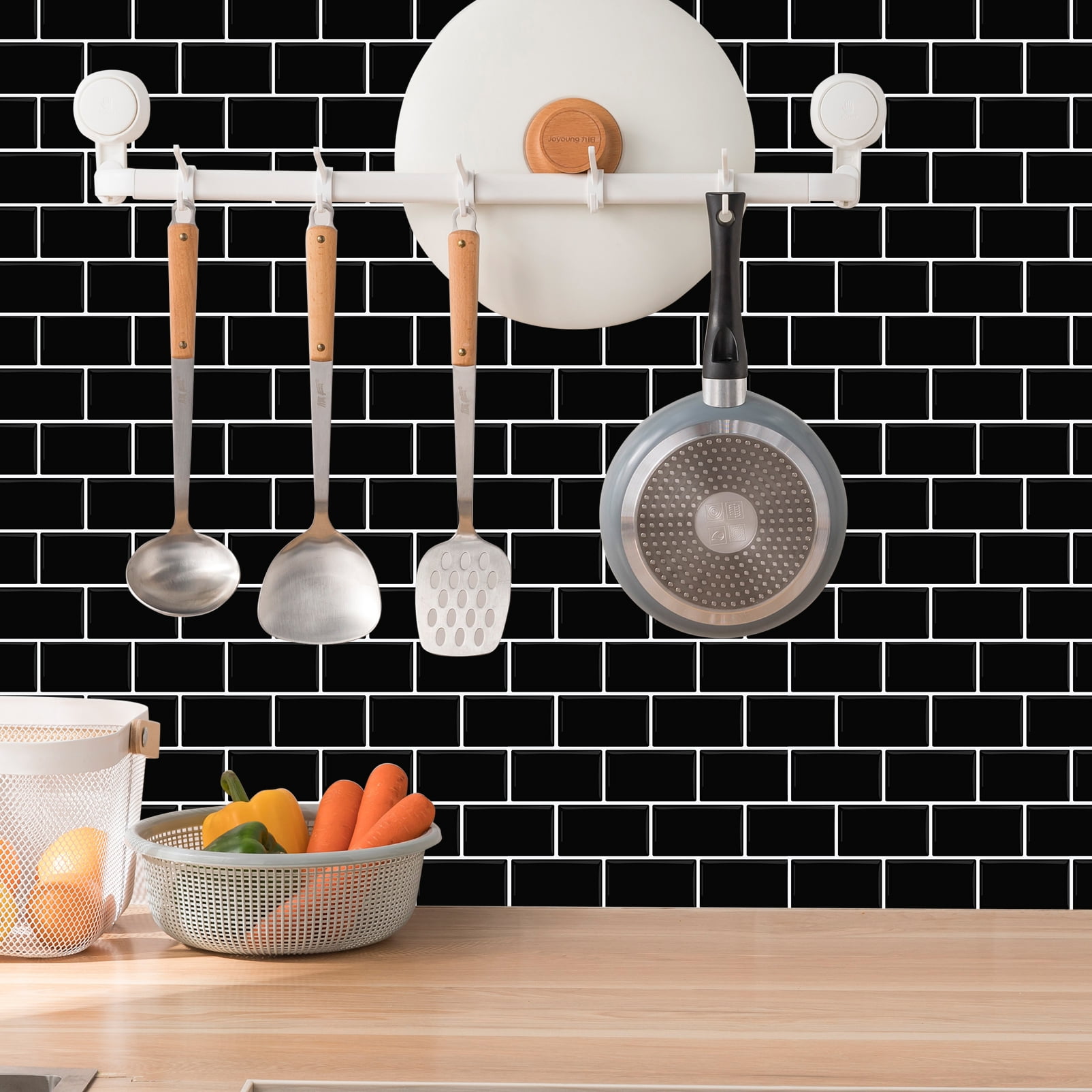 DEWOO Peel and Stick Backsplash - 10 Sheets of 12"×12" - 3D Adhesive Peel and Stick Tile Backsplash for Kitchen, Bathroom, Wall Tile, Black