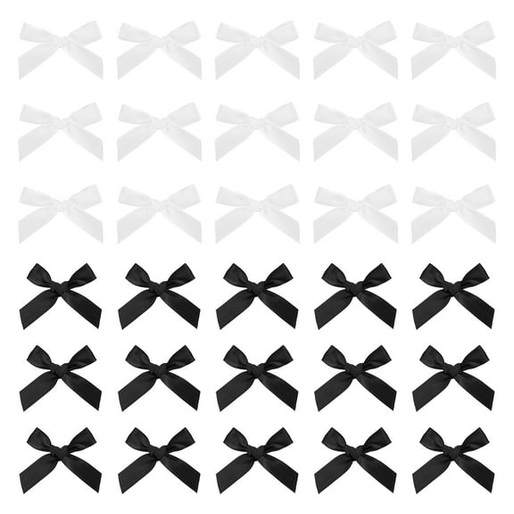 Uxcell 50 Pcs Mini Ribbon Bow 1.8 Inch Mini Fabric Satin Ribbon Flower Bows for Craft DIY Sewing Wedding Birthday Party Black/White