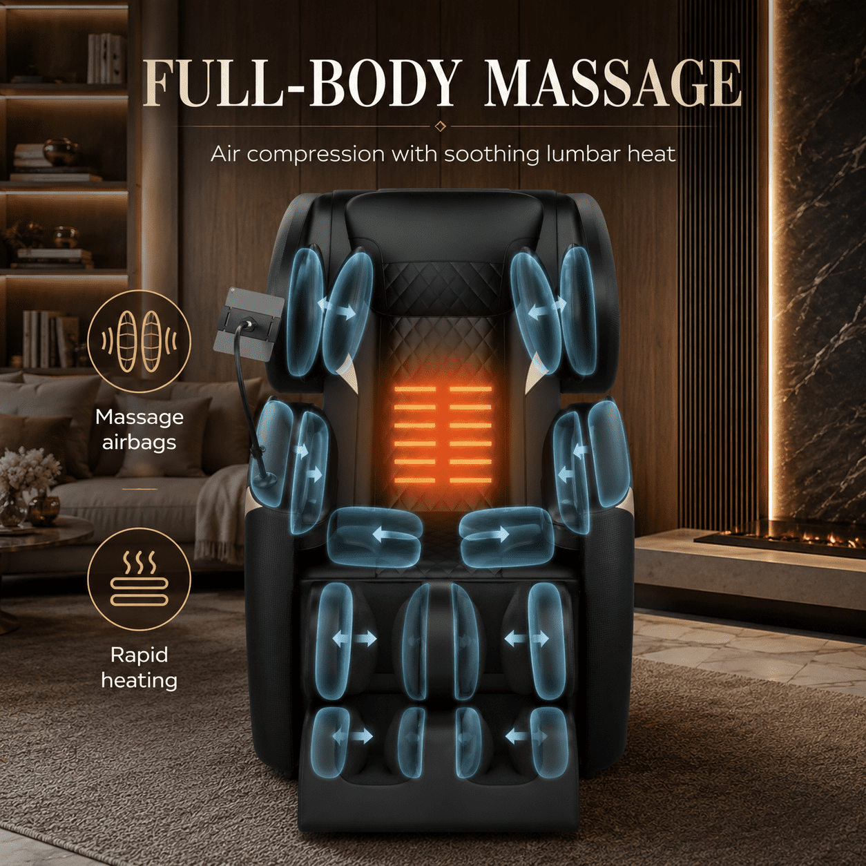 Aenkyo Full Body Zero Gravity Massage Chair Recliner with 6 Fixed Rollers and Foot Massage, Black