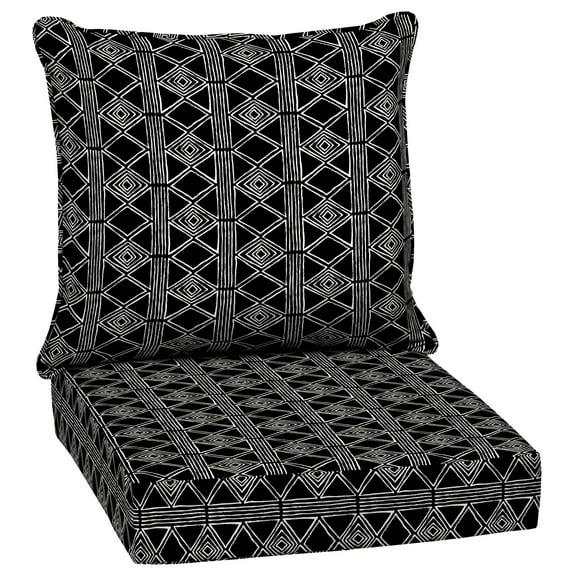 ARDEN Outdoor Deep Seat Cushion Set, 24 x 24, Water Repellant, Fade Resistant, Deep Seat Bottom and Back Cushion for Chair, Sofa, and Couch, Black Global Stripe