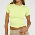 thumbnail image 2 of LISTHA Summer Crop Tops for Women Short Sleeve Workout Summer Crew Neck Cropped T Shirts Basic Y2k Tight Tees Fluorescence Yellow XL, 2 of 7
