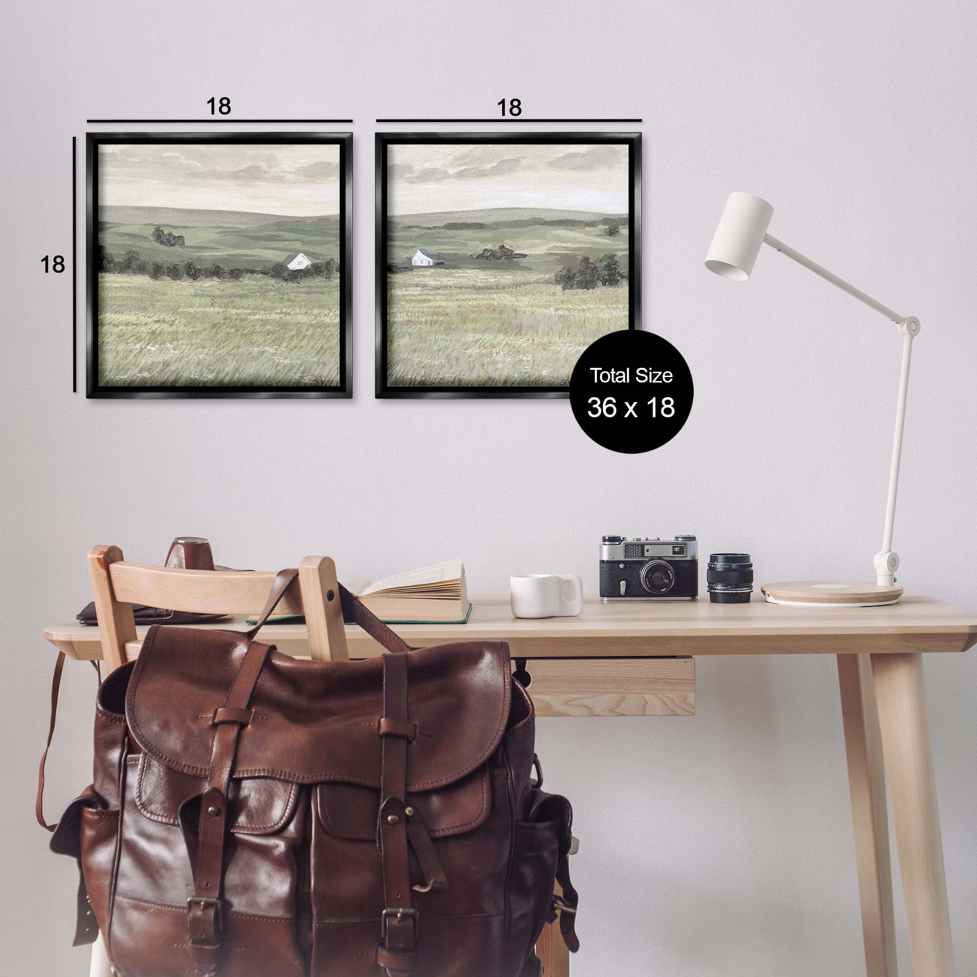 Stupell Industries Traditional Distant Farmhouse Field Landscape & Nature Painting Black Floater Framed Canvas Art Print Wall Art, 18 x 18, Set of 2