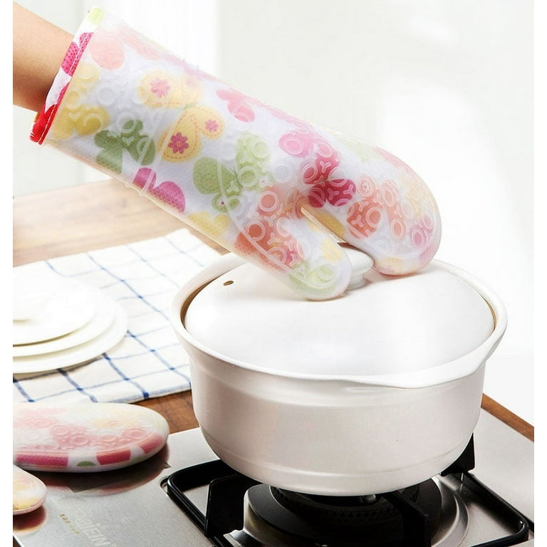 1 Pcs Oven Mitts With Transparent clear Silicone Pot Holders for Kitchen  Cooking,Washable 