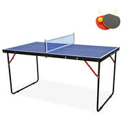 KL KLB Sport Table Tennis Table Midsize Foldable & Portable Ping Pong Table Set with Net and 2 Ping Pong Paddles for Indoor Outdoor Game