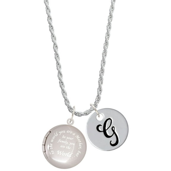 Delight Jewelry Silvertone To the World You are a Mother Round Locket Silvertone Script Initial Disc - G - Charm Necklace, 20" 3"